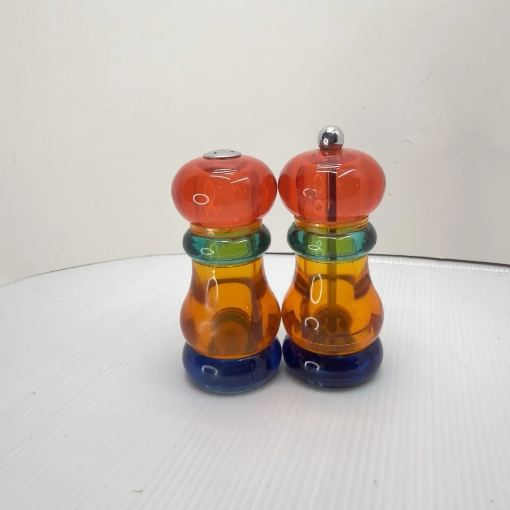 Vintage 1980s Olde Thompson Sunset Fiesta Lucite Salt & Pepper Mill Set MCM, USA